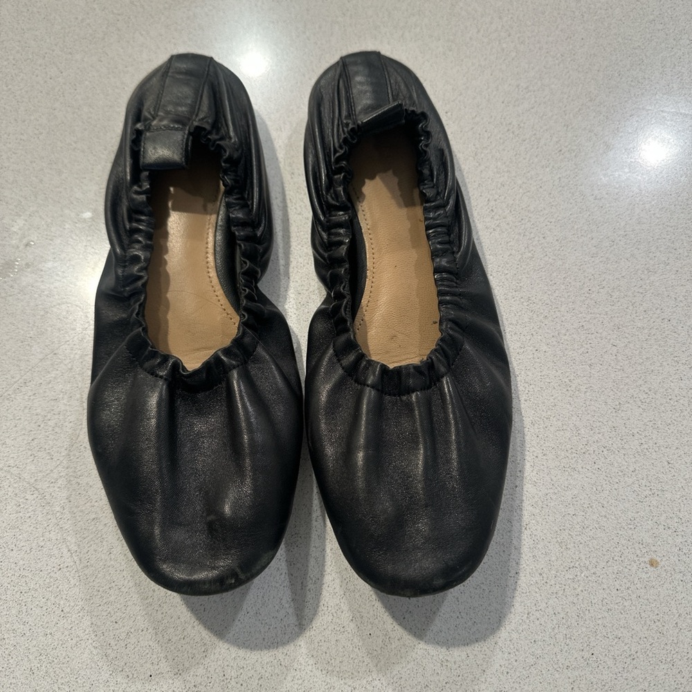 Black Leather Ballet Flats